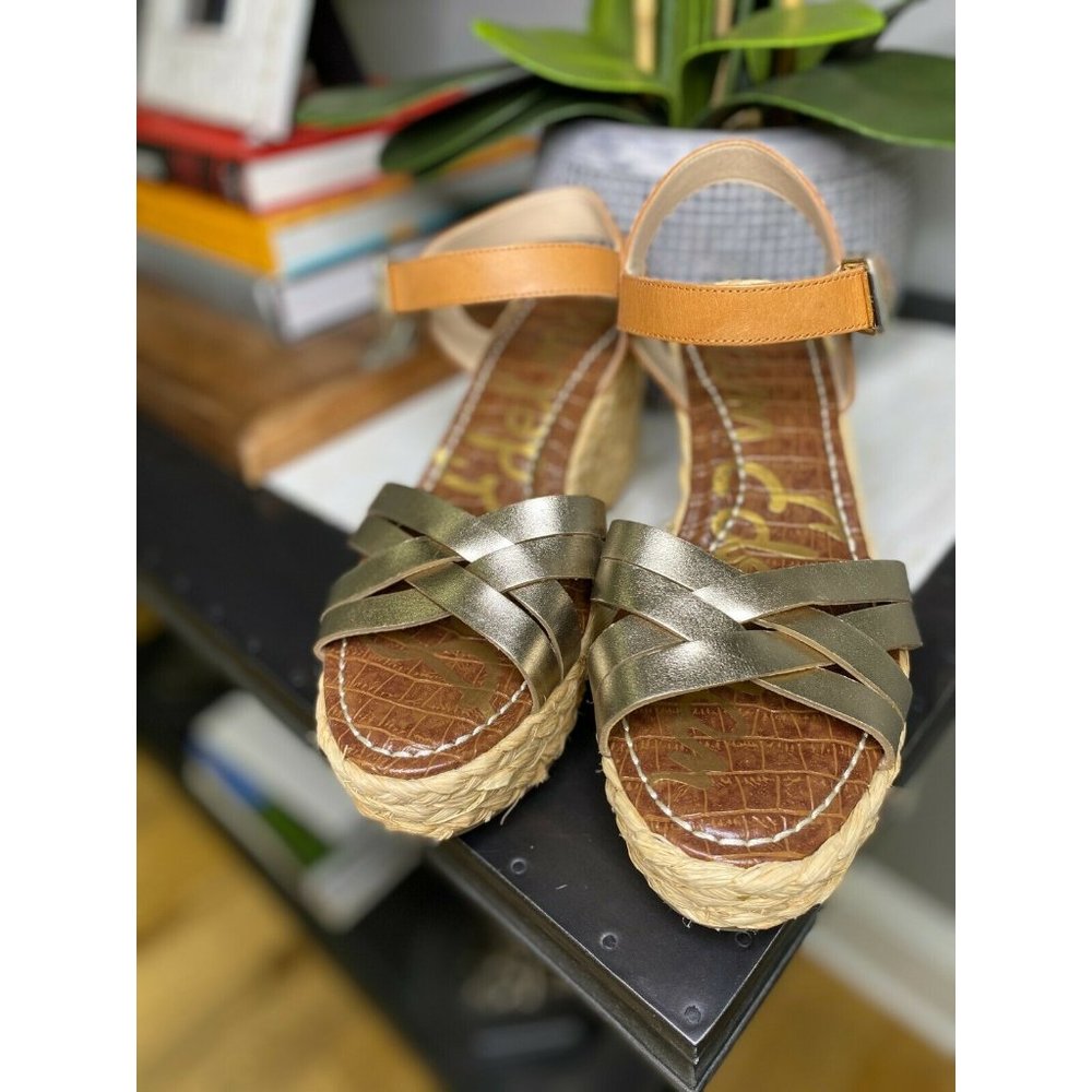 Sam Edelman Darline Gold Espadrille Platform Wedge - Picture 5 of 9